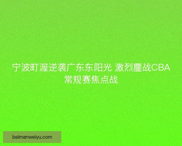 宁波町渥逆袭广东东阳光 激烈鏖战CBA常规赛焦点战