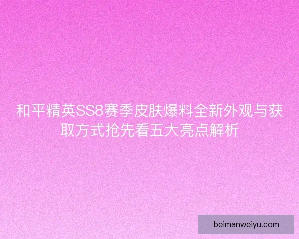 和平精英SS8赛季皮肤爆料全新外观与获取方式抢先看五大亮点解析
